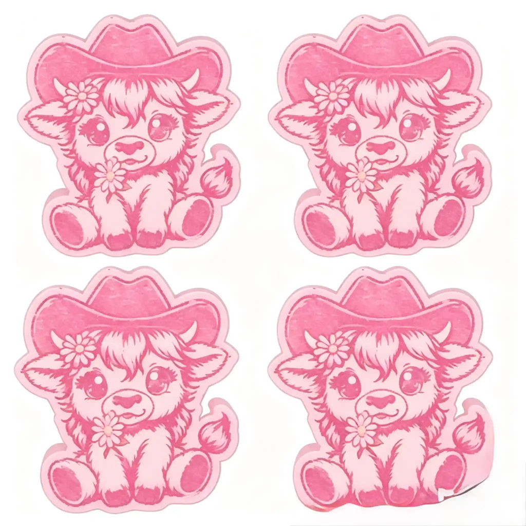 Four identical pink wax melt cow  arranged in a 2x2 grid on a white background.