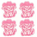 Four identical pink wax melt cow  arranged in a 2x2 grid on a white background.