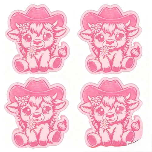 Four identical pink wax melt cow  arranged in a 2x2 grid on a white background.