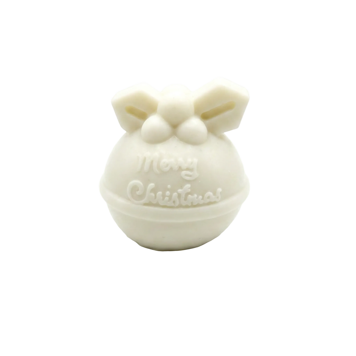 An off-white Christmas CANDLE shaped   and 'Merry Christmas' embossed on the front, set against a plain white background.