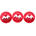 Three round red Christmas-themed wax melts set of 3  with white cutout designs and the text 'Merry Christmas' on a plain white background.