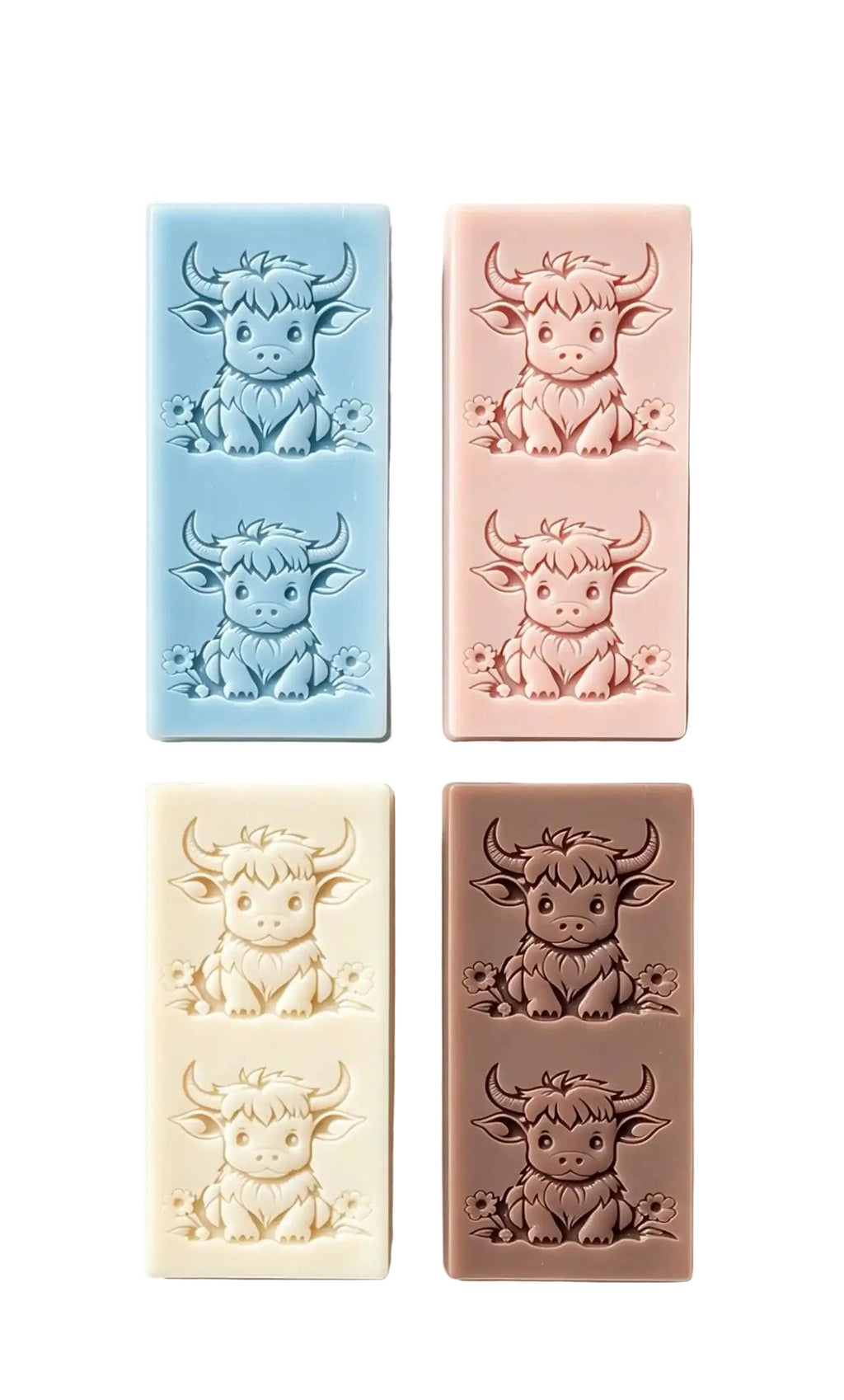 Handmade highland cow snap bar wax melt in premium soy wax — an udderly adorable little treat, made in the UK.