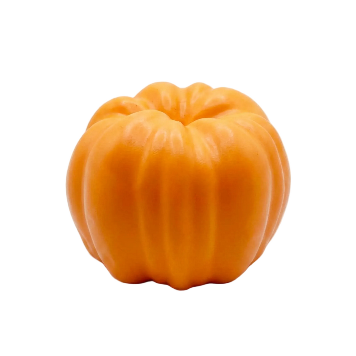 A small orange candle pumpkin figurine with a ribbed texture, centered on a plain white background.