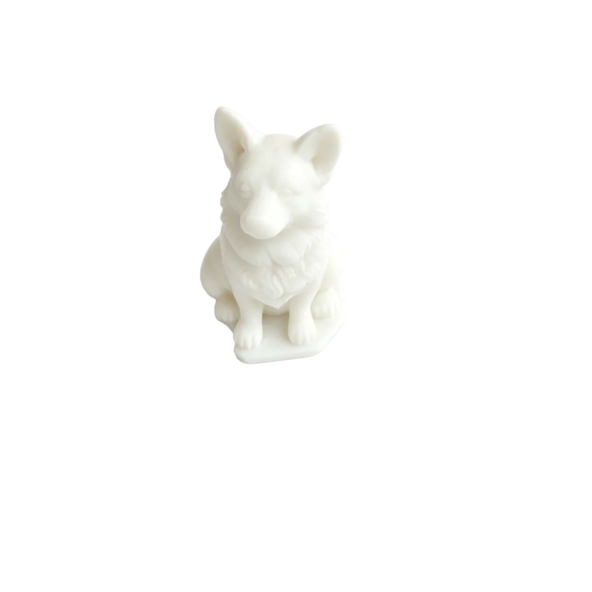 A small white CANDLE figurine sitting on a matching white base, photographed against a seamless white background.
