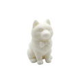 A small white CANDLE of a sitting husky dog with a bow tie HUSKY, centered on a seamless white background.