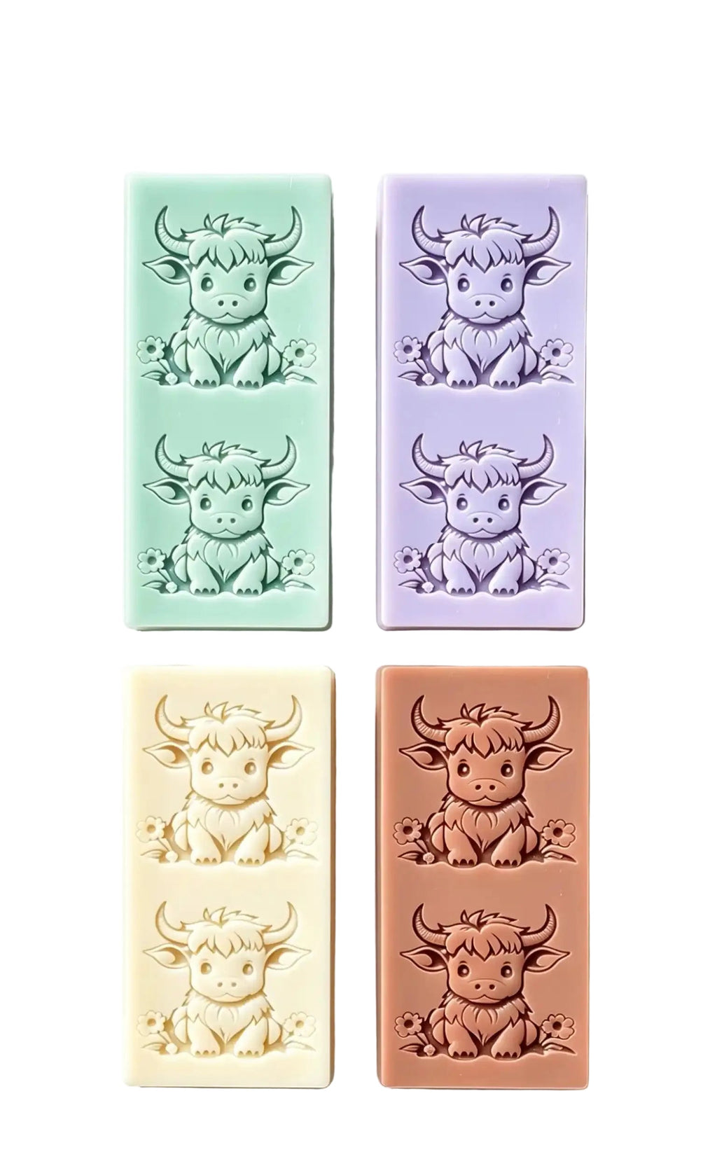 Handmade highland cow snap bar wax melt in premium soy wax — an udderly adorable little treat, made in the UK.